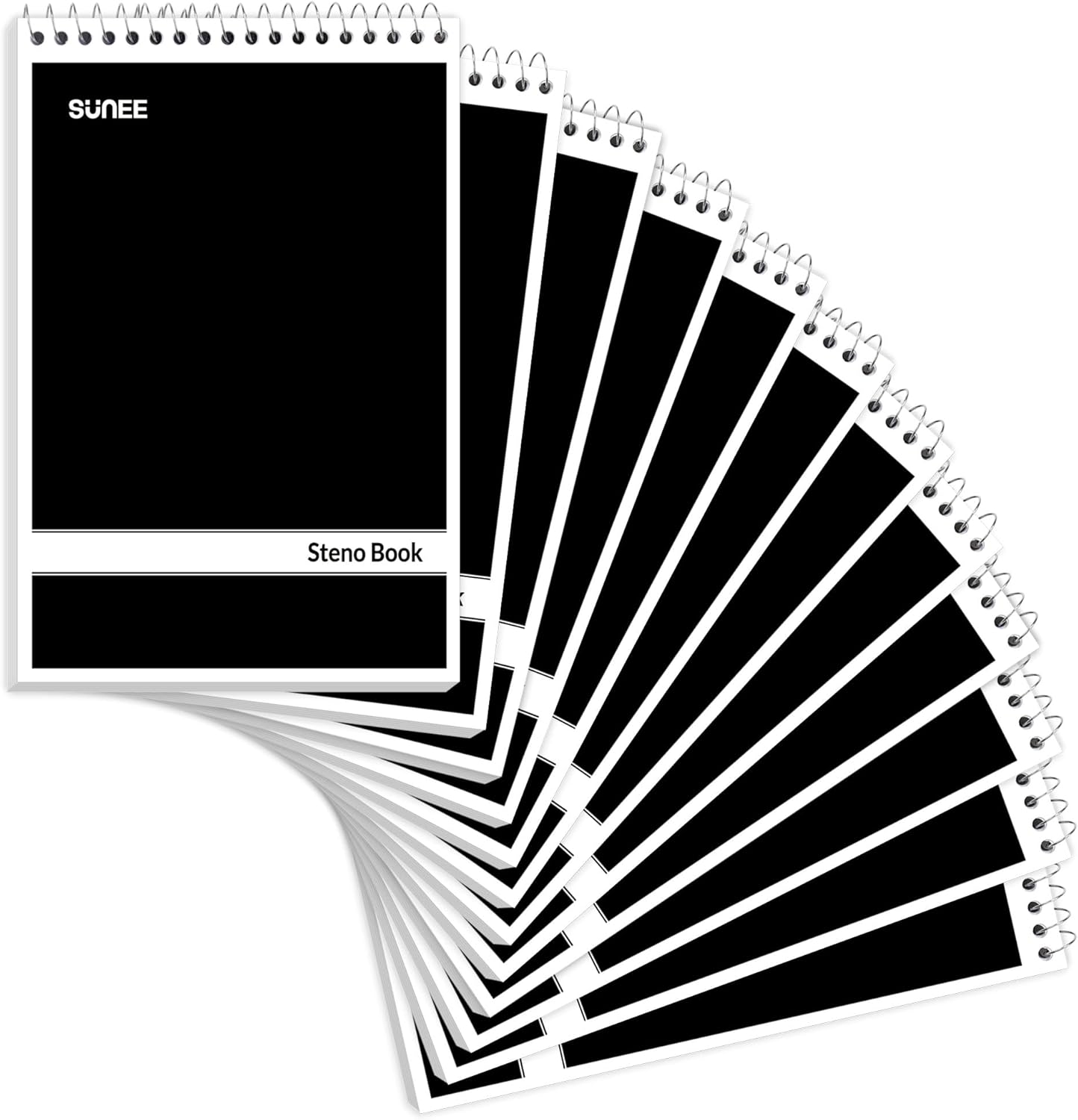 SUNEE 5 Pack Steno Pads 6x9, Gregg Rule, 60 Sheets, Spiral Notebook 6x9, White Paper, Take Notes with Top Spiral Notebook, for School, University, College, Work, Office, Black
