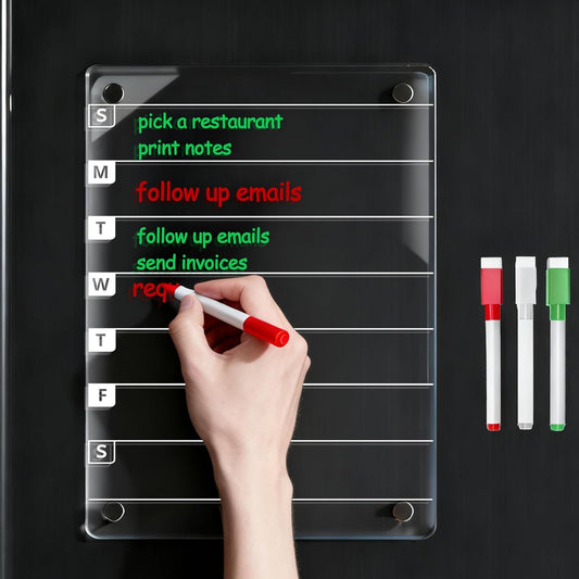 Magnetic Dry Erase Weekly Planner Board for Fridge, 12 X 8 inch Acrylic Calendar Whiteboard with 3 Markers