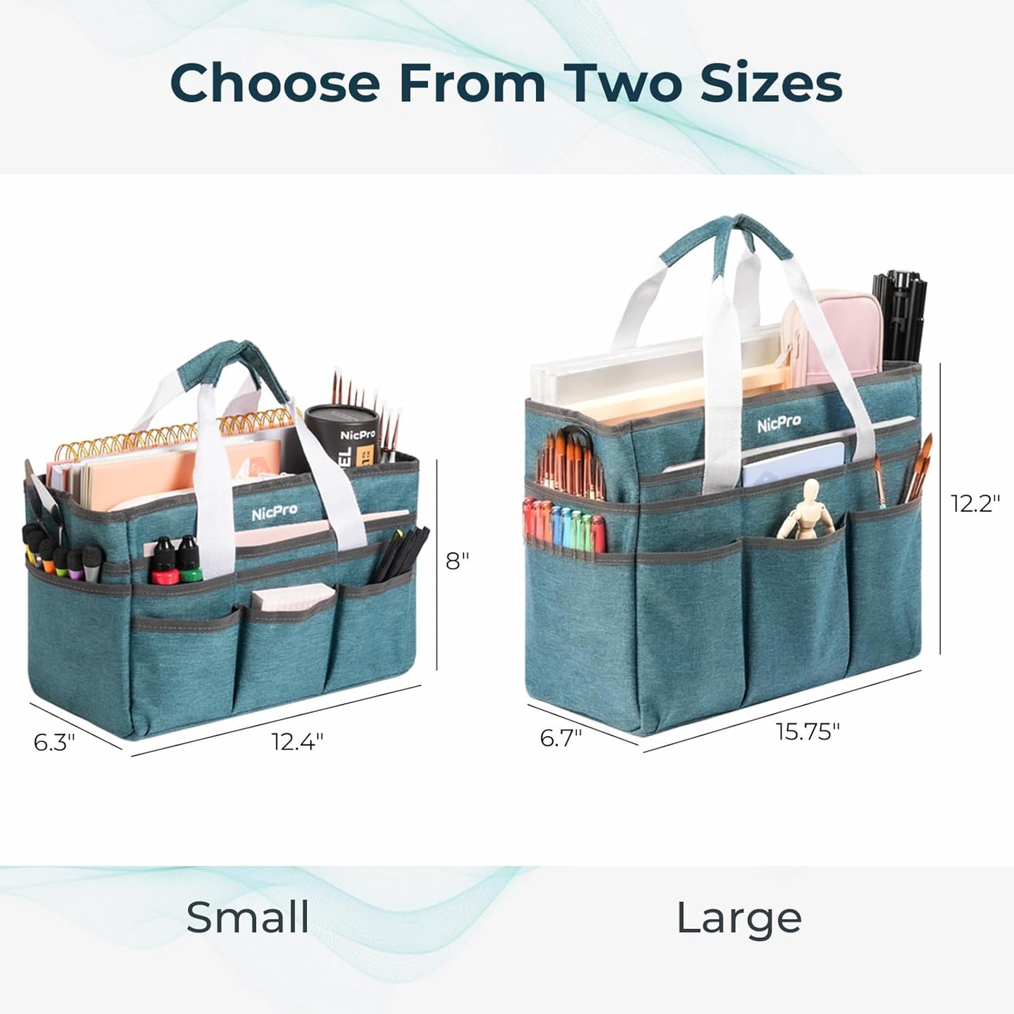 Nicpro Craft Organizer Art Bag, Tote Bag For Art Supply Storage, Portable Supply Organizers Caddy with Multiple Pockets, Craft Bag for Drawing, Scrapbooking, Journal, Sewing, School, Office Supplies