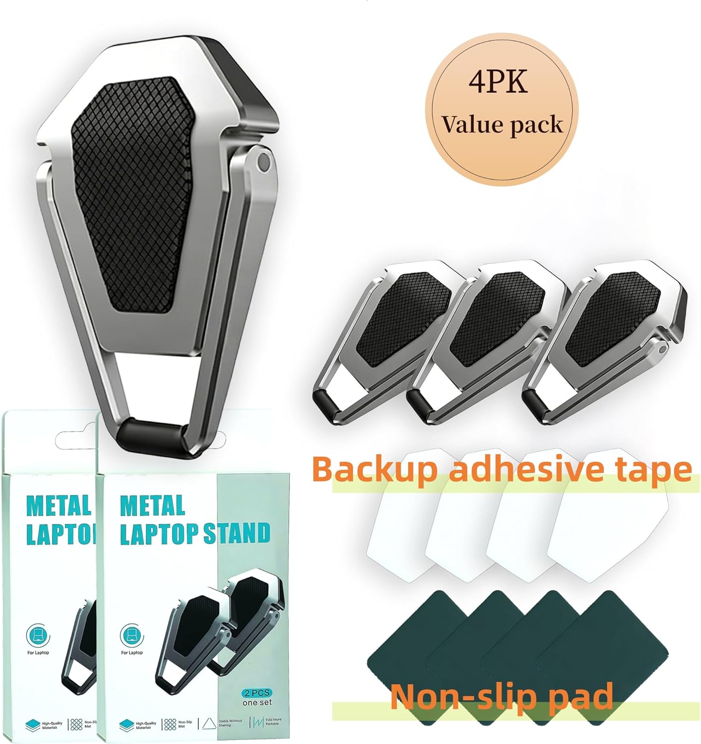 Laptop Riser Foldable Laptop Stand Portable Invisible Laptop Cooling Pad Laptop feet Suitable for 12-20 Inches Laptop Ergonomic Zinc Alloy Laptop Mini Stand Leg (Silver-2pcs)