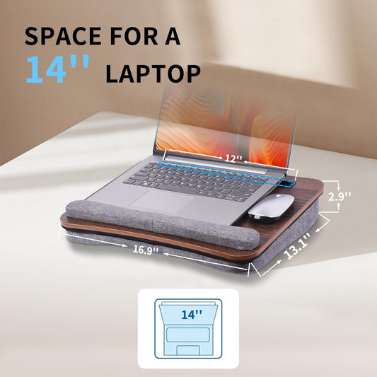 Home Office Lap Desk with Wrist Rest Wrist Rest, Mouse Pad, and Phone Holder Large Laptop Bed Desk for Notebook, Laptop, Tablet, Lap Stand Fits Up to 17 Inch Laptops (Woodgrain)