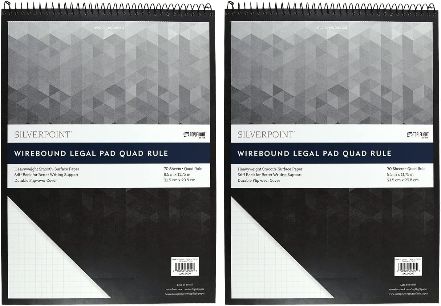 Silverpoint Top Wire Pad, Heavy Back, Quadrille Rule, 8.5 x 11.75 Inches, 70 Sheets, Protective Cover, Blue/Black (51070)
