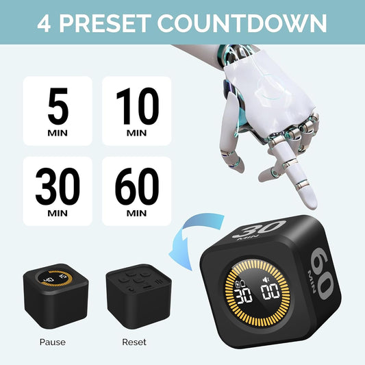 KADAMS Pomodoro Timer – Visual Cube with 5/10/30/60 Min Presets, LED Countdown Ring & Count Up Mode, Silent Flip Productivity Timer for Study, Classroom, Office, Cooking (Green 5-10-30-60 min)