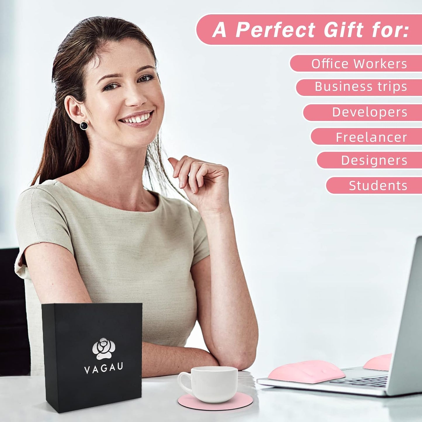 VAGAU Wrist Rests for Laptop, Wrist Support for Keyboard and Mouse, Ergonomic Memory Foam Wrist Pads for Laptop, Office, Computer, Comfortable Typing Wrist Pain & Carpal Tunnel Relief(Pink)
