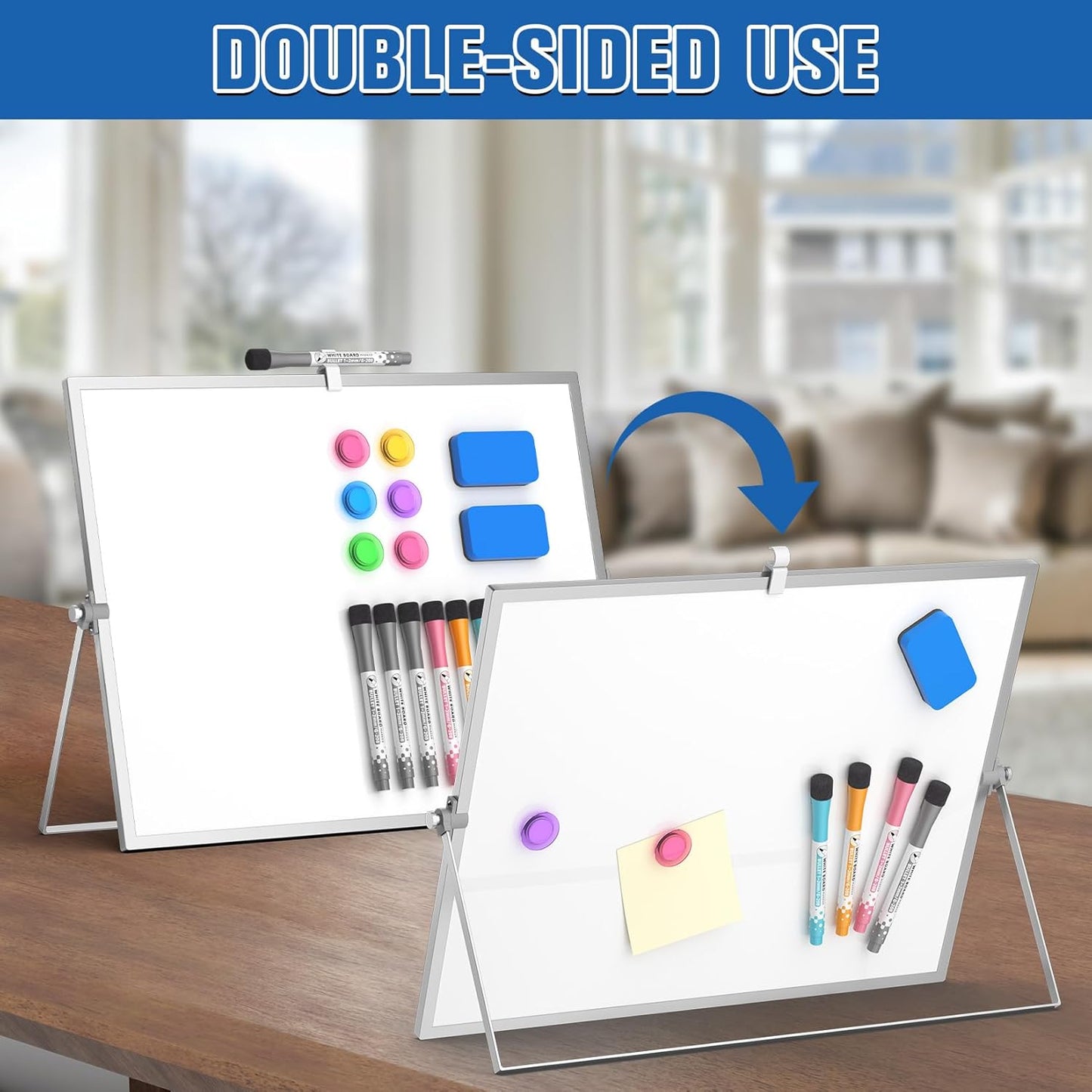 Grtard Dry Erase Magnetic White Board, 16''x12'' Double-Sided Desktop Whiteboard with Stand, Portable Small Whiteboard Set, Dry Erase Board for to-Do Lists, Planning & Office, Home