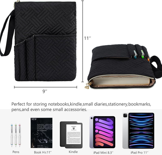 APLUFINE Book Sleeve with Zipper, 11"X9" Padded Book Protector, Washable Quilted Book Covers for Paperbacks, Book Pouch with Pockets for Book Lover Gifts