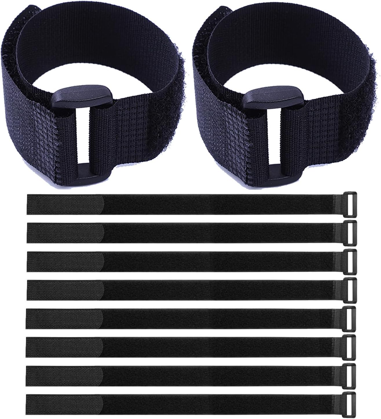 Fastening Nylon Strap with Buckle,10Pack Reusable Self-Adhesive Hook and Loop Cable Securing Straps,Adjustable Cinch Straps for Cords Organized and Tidy(1" x 8")