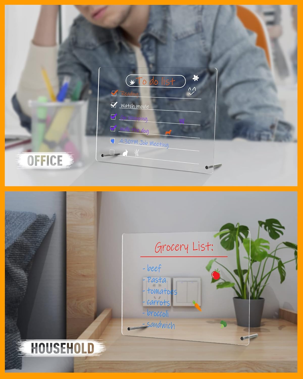 Acrylic Dry Erase Board to Do List Desktop Clear Memo Note Board, 9x13 Tabletop Whiteboard with Stand for Office, Home, School, Includes 6 Dry Erase Markers
