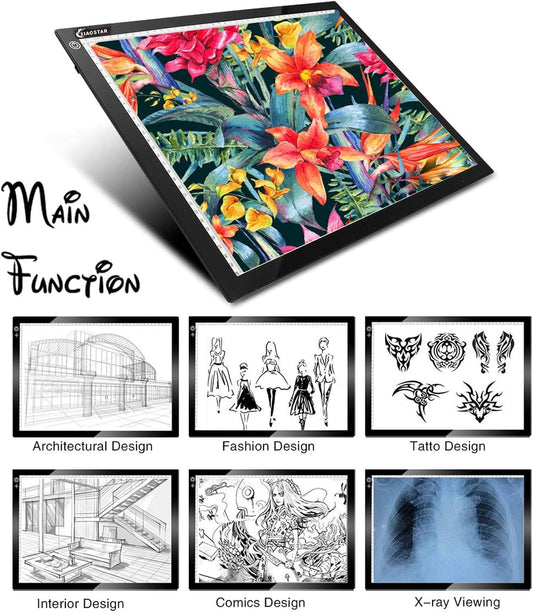 XIAOSTAR Light Box Drawing Pad A5, Tracing Board with Micro USB Cord Charge Cable and Brightness Adjustable for Artists, AnimationDrawing, Sketching, Animation, X-ray Viewing (A5) Not Rechargeable