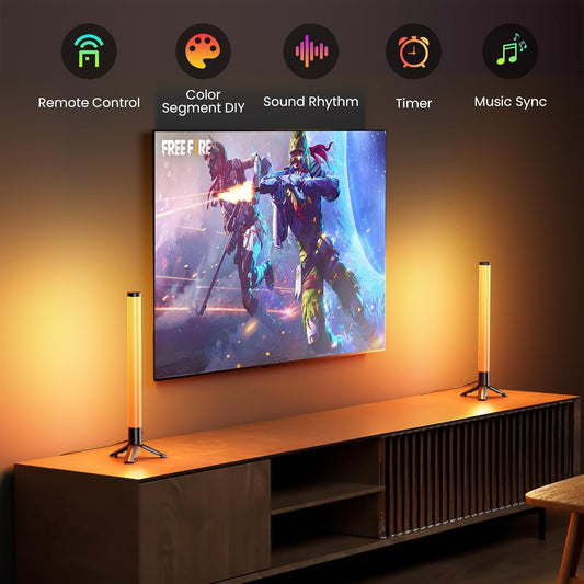 TJOY 360° Smart Light Bars, LED Game Desk Lights, TV Monitor Backlight with Music Sync, RGB Light Bar with Remote Control, Ambient Lighting for PC, Table, Gaming Room(White,Plastic Material)