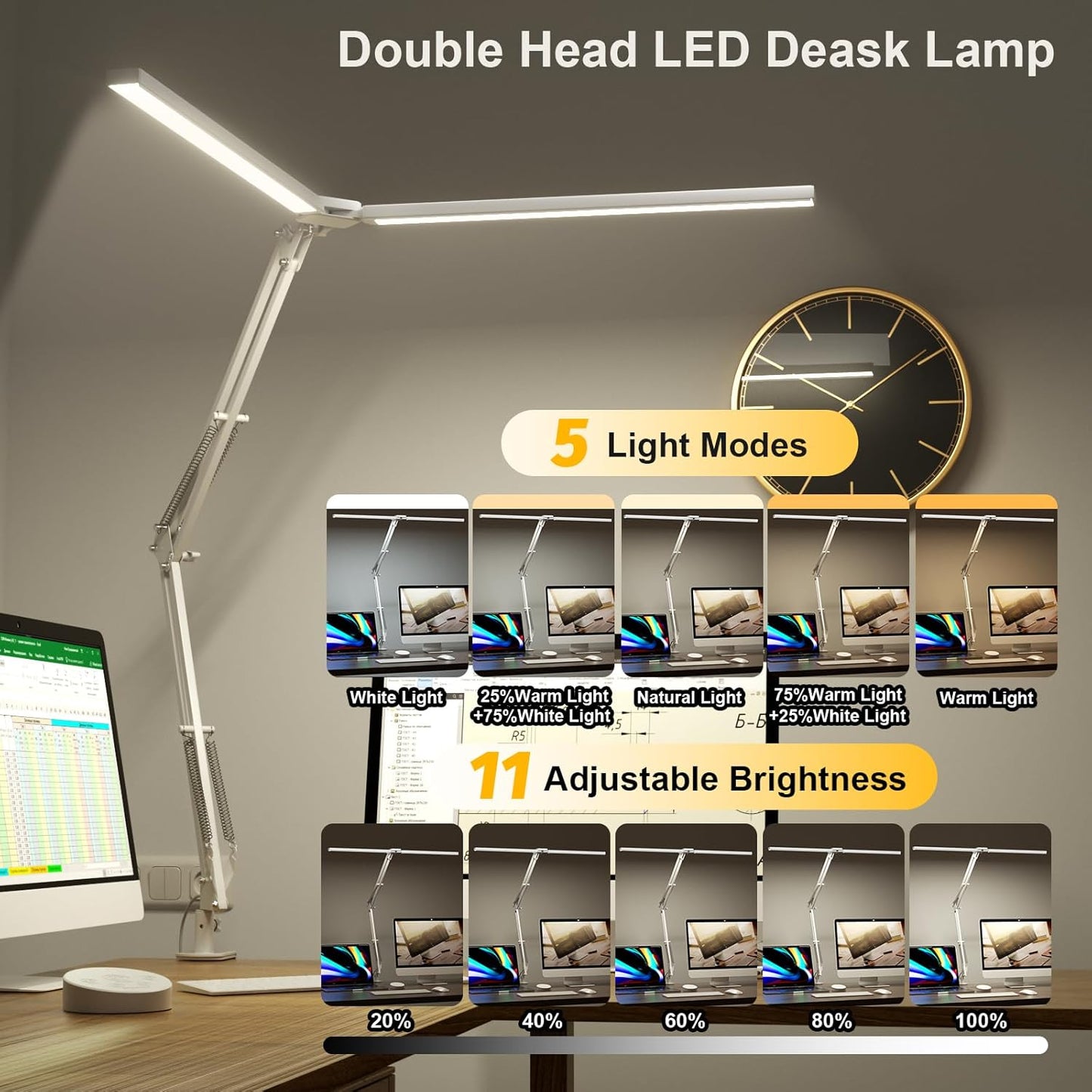 SKYLEO Led Desk Lamp for Home Office - 2400LM Ultra Bright Desk Light -Eye Caring Desk Lamp with Clamp - Adjustable Office Lamp with Remote Control- Easy Installation - 24W Black