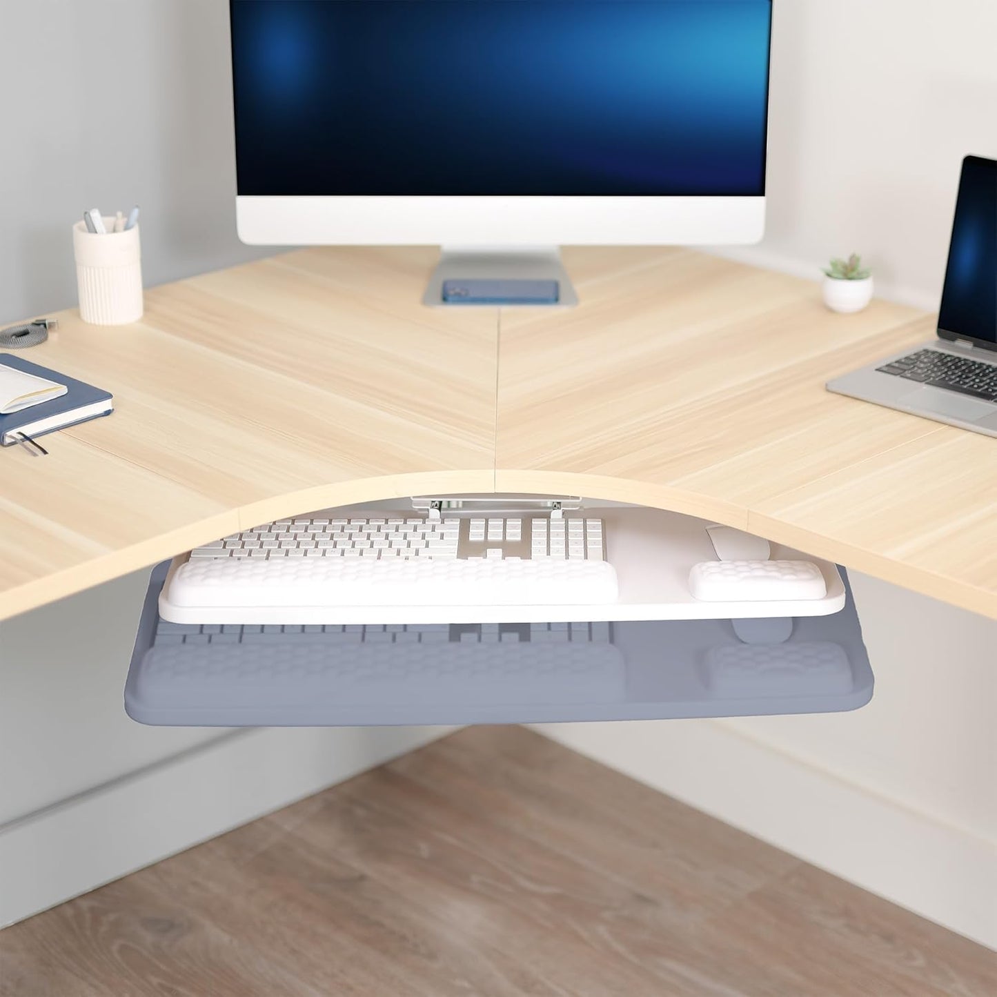 VIVO Premium Adjustable 27 x 11 inch Computer Keyboard and Mouse Platform Tray, Ergonomic Under Table Desk Mount Drawer with Padding, Black, MOUNT-KB27P-B