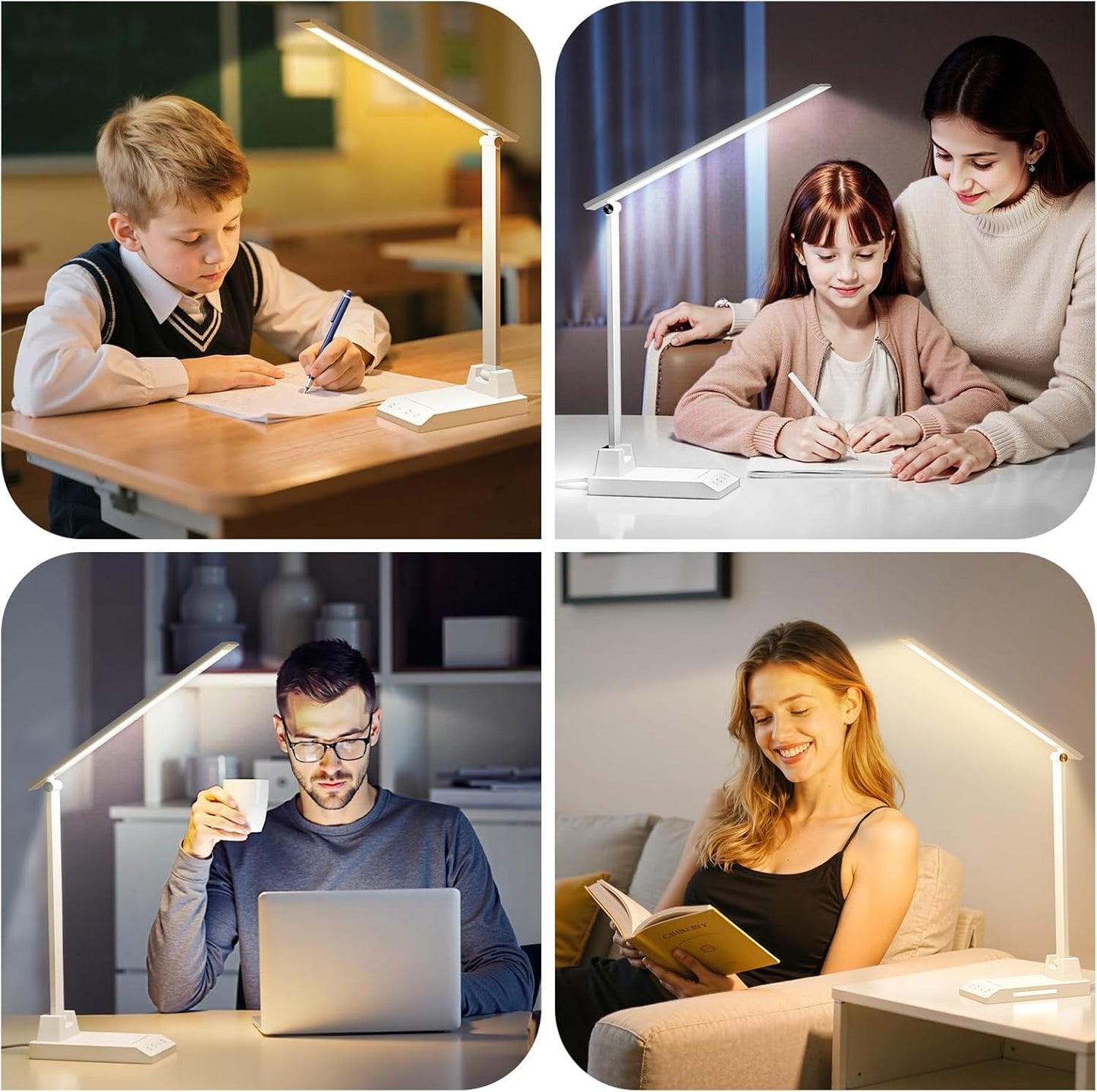 ShineTech LED Desk Lamp with USB-C Charging Port, Dimmable Desk Lamp for Home Office, Eye-Caring Reading Lamp with 25 Lighting Modes, Small Desk Light for Bedroom Nightstand with Adapter