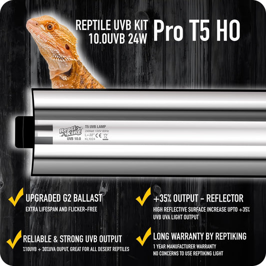 T5 UVB Reptile Light Tube, UVB10.0 24W T5 Lamp Tube for Reptiles, Bearded Dragon UVB Light, Terrarium Liner Bulb Bar for Lizard,Length 22'' (T5 UVB Tube, 24Watt)