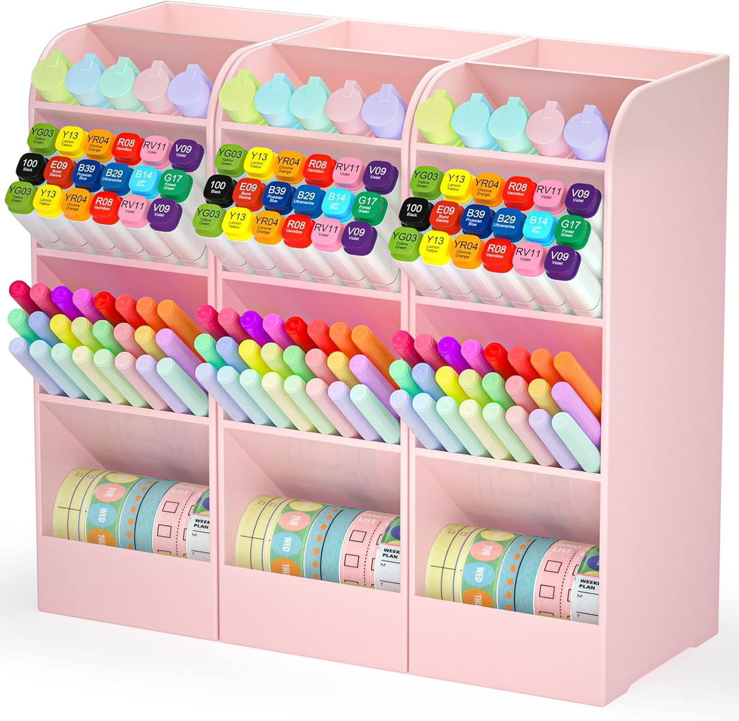 Asten Pen Holder, Pencil Holder for Desk, Pen Organizer for Office, School, Desktop, Large Capacity Pen Storage Organizer with 5 Compartment for Pens, Markers, Makeup Brush, Cosmetics (Clear, 3 Pack)