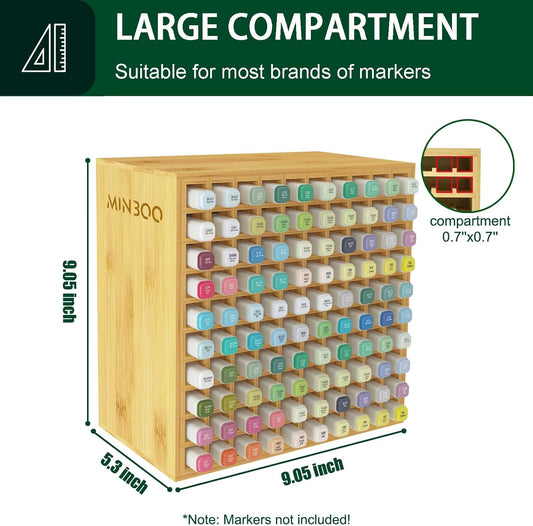 MinBoo Marker Organizer for 144 Markers, Bamboo Art Supply Storage Organizer Rack, Art Markers Pens Colored Pencils Paint Brushes Stationary Organizer Holder for Home Classroom Office Desk Decor