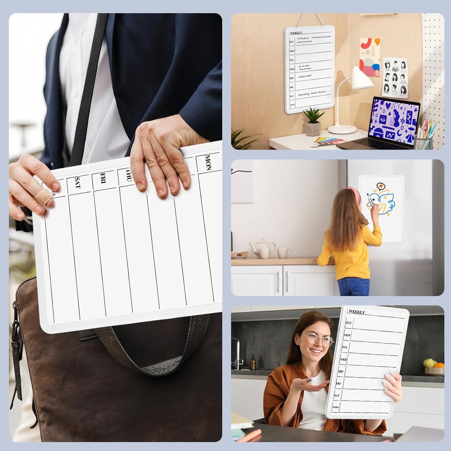 Weekly Whiteboard Calendar for Wall, Small 11" x 17" Planning Board with Plastic Frame, Hanging Dry Erase Calendar for Kitchen Planner, Home, Office