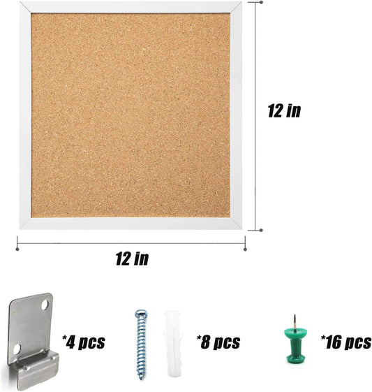 Corkboards for Wall, Cork Board Bulletin Board for Walls with Frame Cork Board Tiles,12"X 12" Thick Square Wall Tiles Small Framed Cork Tiles for Office,School, Home Holiday Decor (White, 12 * 12in)