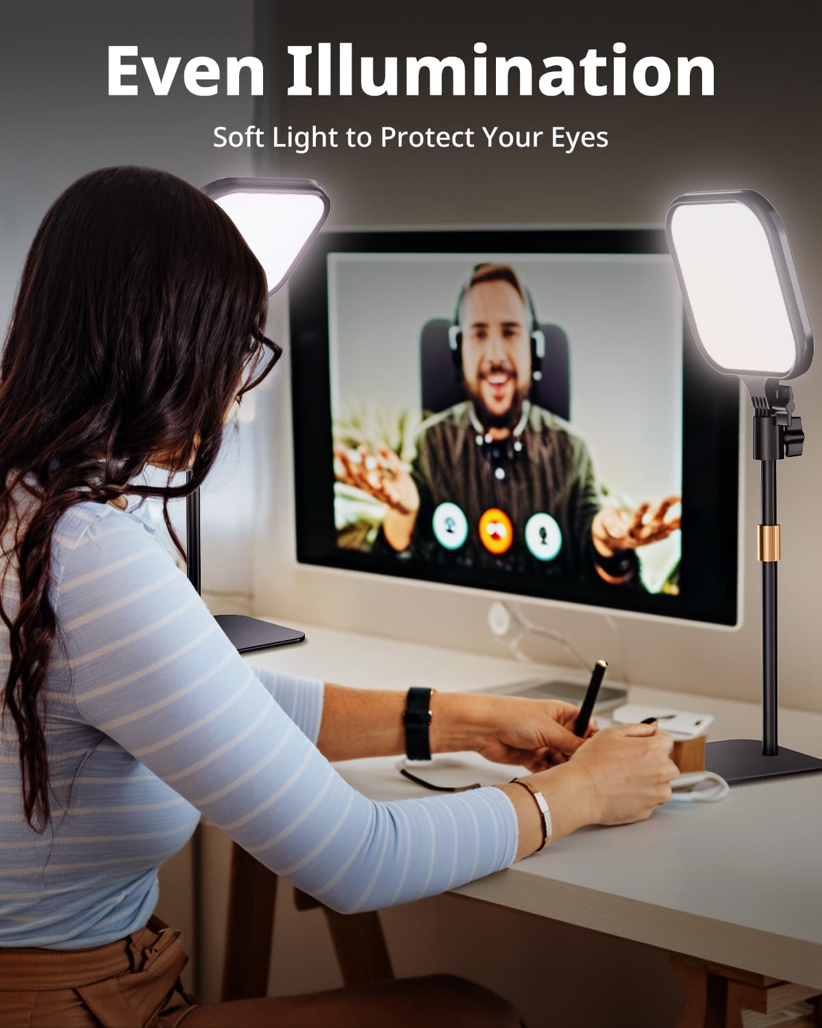 UBeesize Zoom Lighting for Computer, Video Conference Lighting for Video Calls, Desk Light with Stand and Phone Holder for Webcam, Home Office, Podcast, Online Meetings, Live Streaming(2 Pack