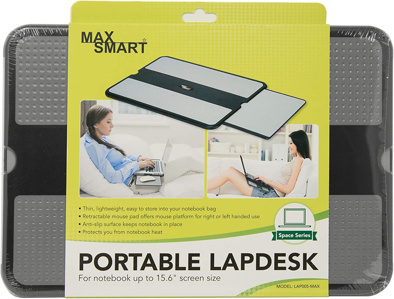 MAX SMART Portable Laptop Lap Pad, Laptop Desk with Retractable Mouse Tray, Sturdy Stable Work Surface for Bed Sofa Couch or Travel
