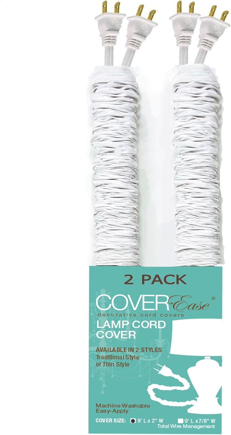 Cream COVEREase Lamp Cord Cover 9 ft Faux Silk Fabric Cover - Cable Sleeve, Wire Cover, Cord Hider for Cable Management for Electrical Lighting Fixtures. (1 PK)