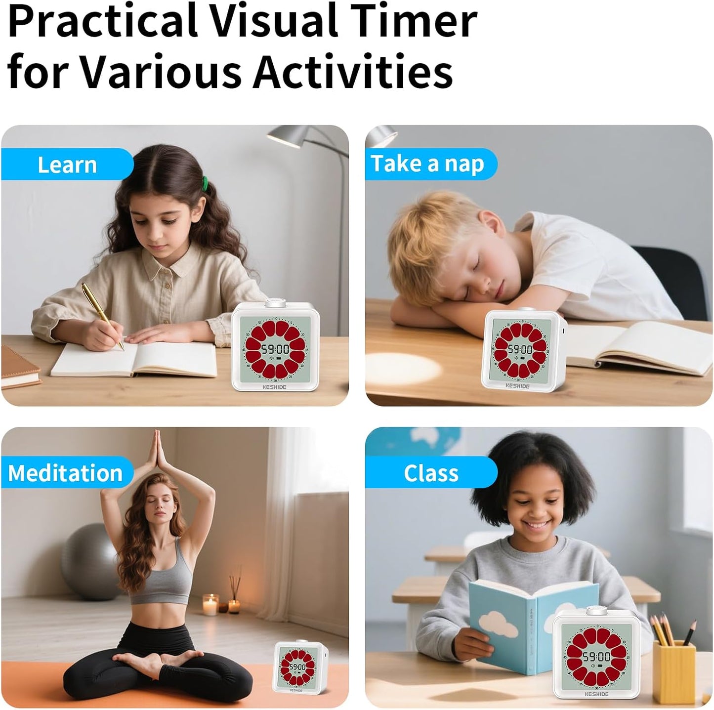Visual Timer for Kids and Adults,LCD Digital 60-Minute Countdown Timer Silent Classroom Timer, Time Management Tool for Home, School, or Work