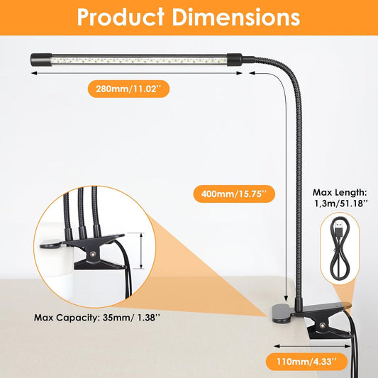 ShineTech LED Desk Lamp with Clamp, 3-Head Ultra-Wide Lighting, 4 Color Modes, Adjustable Gooseneck Task Lamp, Eye-Safe Dimming, Memory & Auto-Off Timer, Desk Light for Home Office, Study, Reading