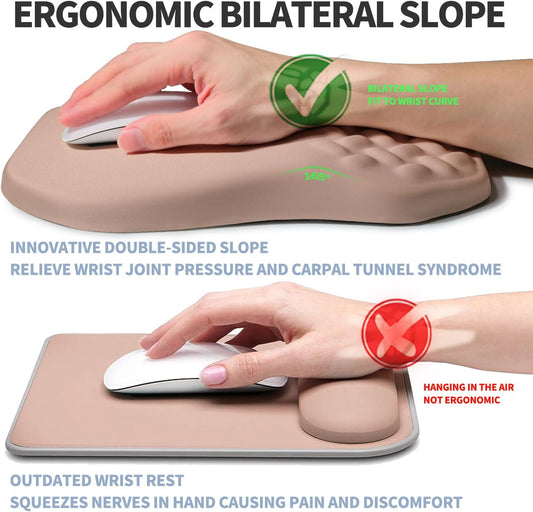 Ergonomic Raised Mouse Pad Wrist Support with Bilateral Slope Memory Foam Mousepad for Wrist Rest and Carpal Tunnel Pain Relief 11.8x7.9〃 Black