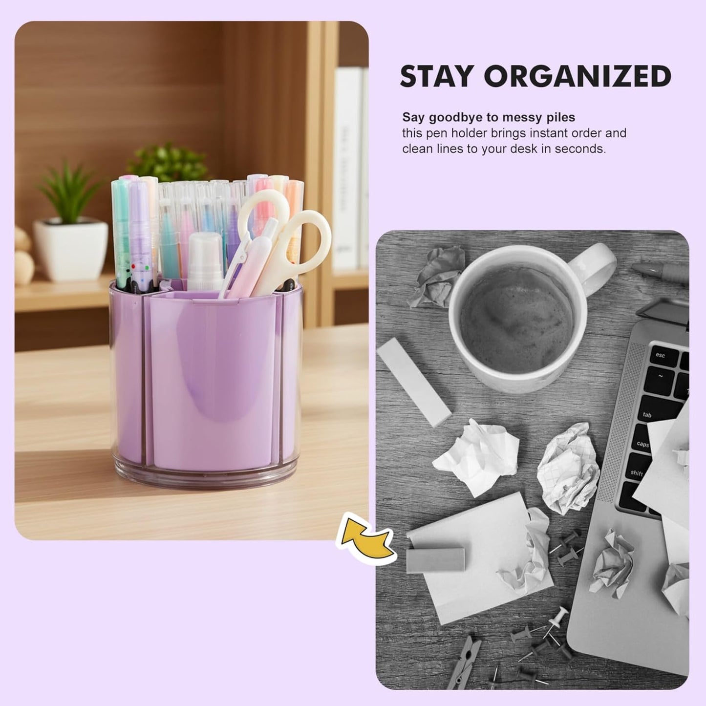 Comix 360° Rotating Pen Holder for Desk, Cute Pencil Holder Pen Organizer, Green Acrylic Pencil Cup Caddy with 5 Slots for Home School Office Supplies