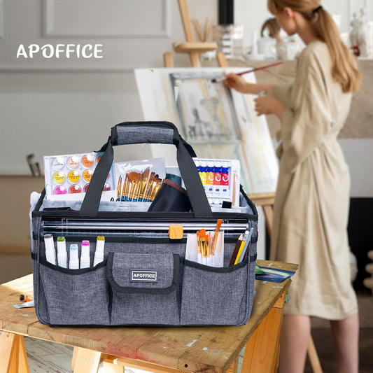 Art Supply Organizer Tote Bag – Craft Caddy with Handle, Utility Storage Tote with Multiple Pockets & Adjustable Divider for Stationary, Sewing, Scrapbooking, School, Office, Medical Supplies