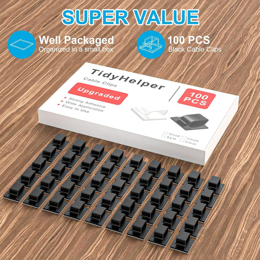 100 PCS Cable Clips, Upgraded Adhesive Cord Clips for Wires on Wall, Strong Wire Holders Cord Organizer for Cable Management, Christmas Lights, USB, Phone Charger, Cat 6, Car Dash Cam (Small, Clear)
