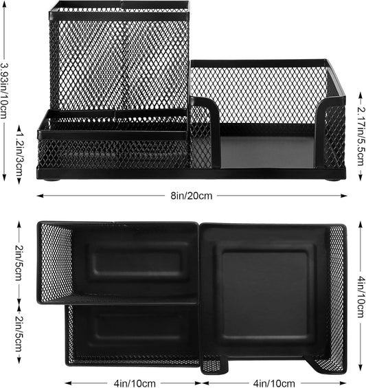 Comix Mesh Pen Pencil Holder Desk Organizer, 3 Compartment Wire Desktop Pen Pencil Cup Caddy Office Supplies Accessories for Home Office School, Black(2 Pack)
