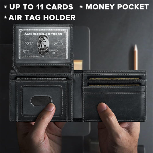 furid Slim AirTag Wallet for Men: RFID Blocking Leather Card Holder with AirTag Slot - Slim Minimalist Front Pocket Design with 2 ID Windows for Travel and Everyday Carry - Gifts for Him