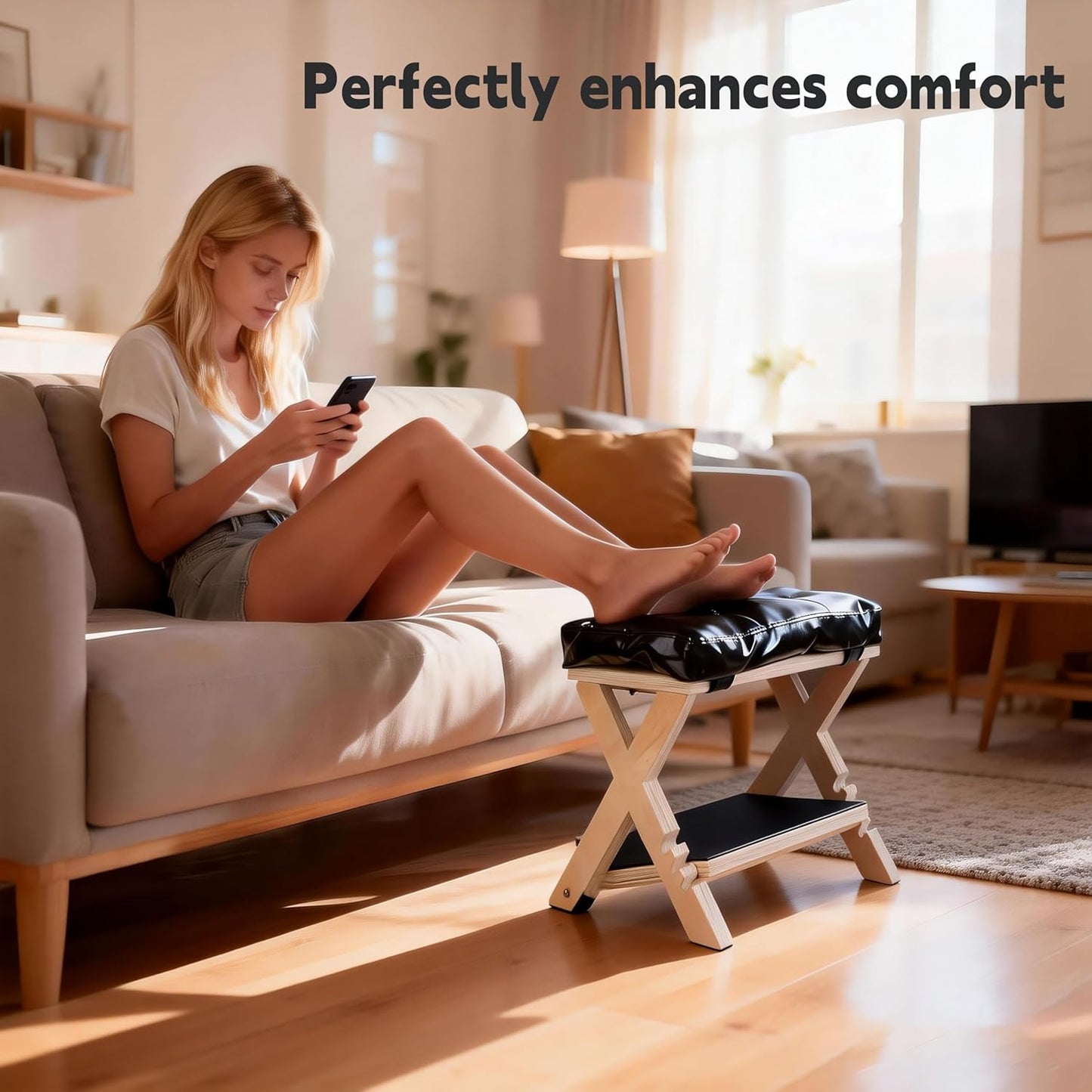 Adjustable Foot Rest for Under Desk at Work – 4 Height Levels Wooden Ergonomic Footstool Base Foot & Leg Rest for Office,Gaming,Home (Regular)