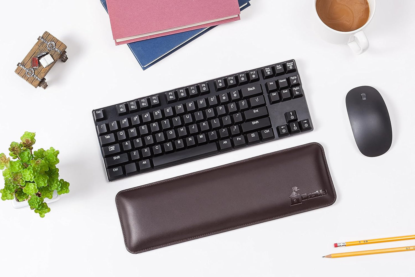 Bailey Compact by Castle - Wrist Rest for Keyboards with Around 61 Keys - Leather Ergonomic Computer Extra Firm Keyboard Wrist Support for Typists, Gaming, Heavy Office Use (Stone, Compact Size)