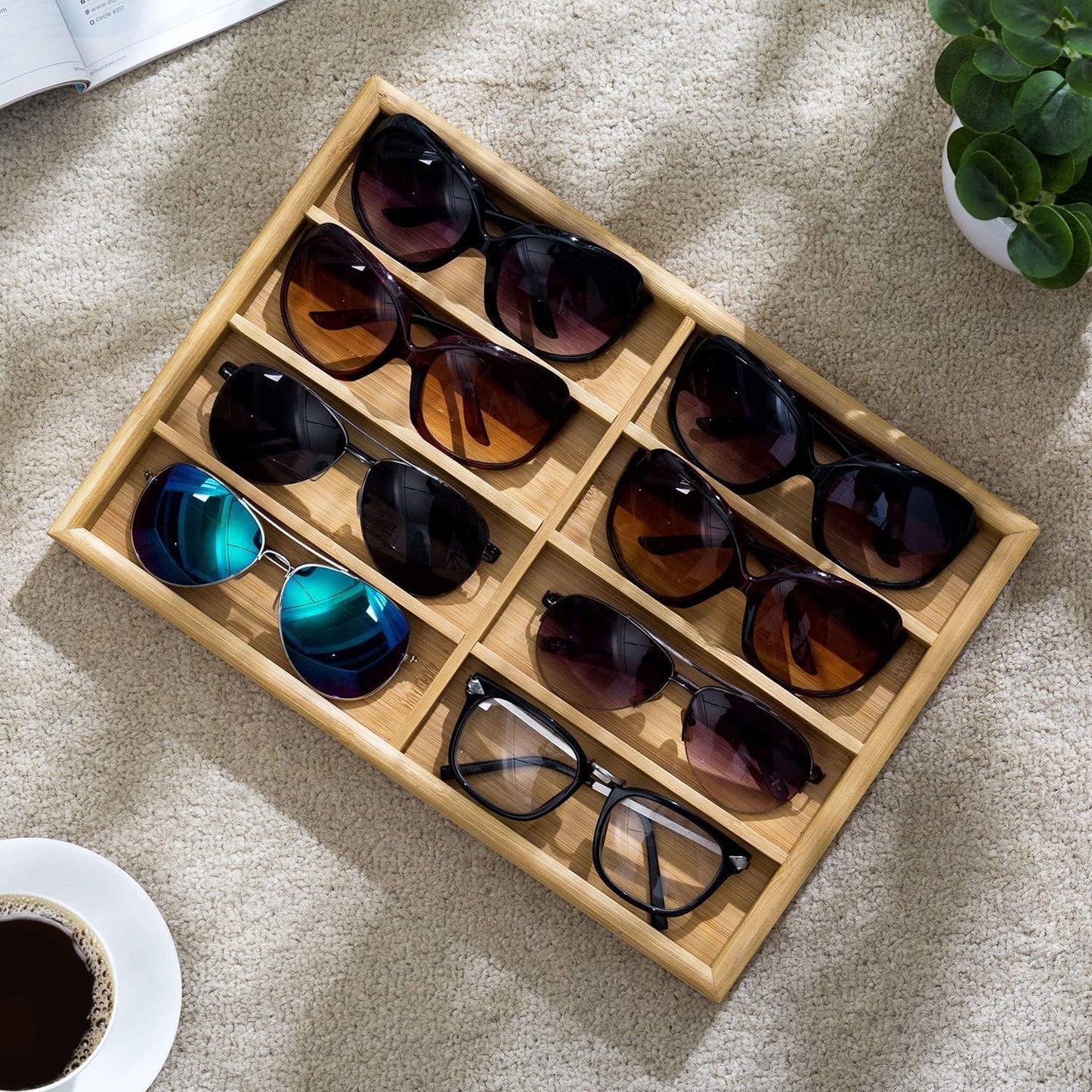 TANG SONG 1 Pack Bamboo Sunglasses Display Tray Eyewear Storage Case for Home or Office