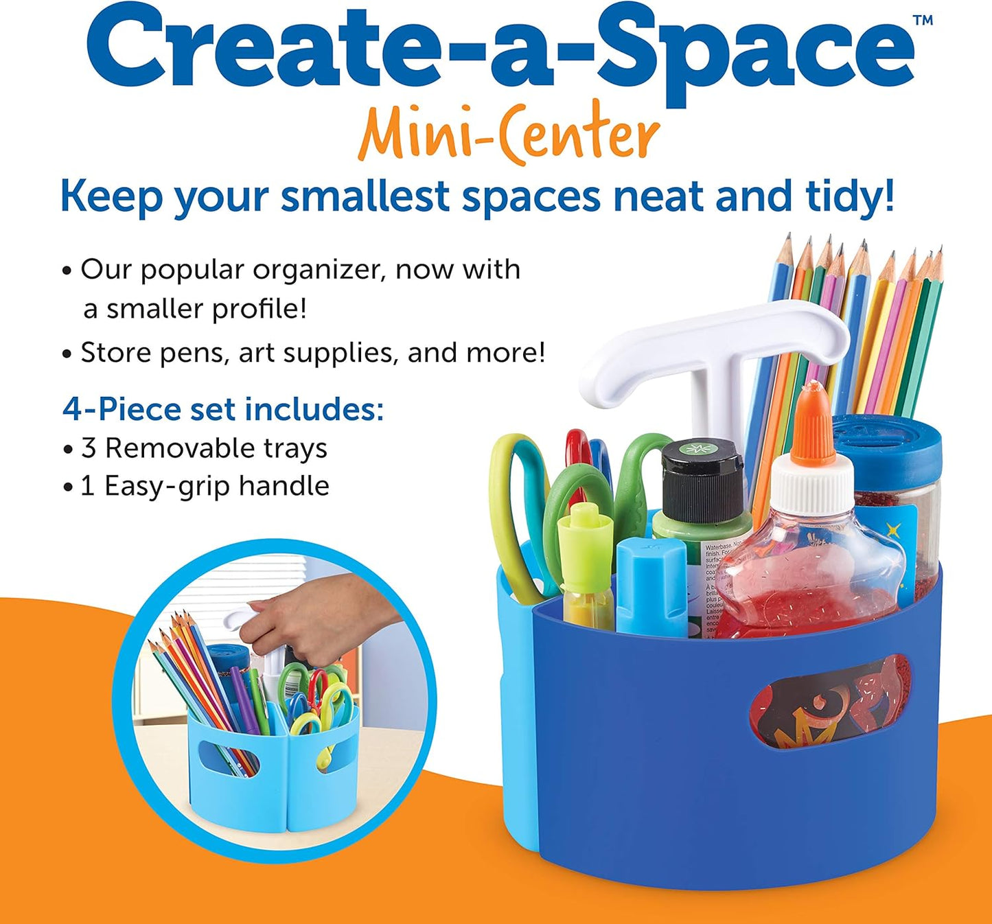 Learning Resources Create-a-Space Storage Mini Center Blue - Desk Caddy Organizer for Kids, Art Supplies Classroom Organizer, Homeschool Supply Organizers and Classroom Storage, Marker Holder