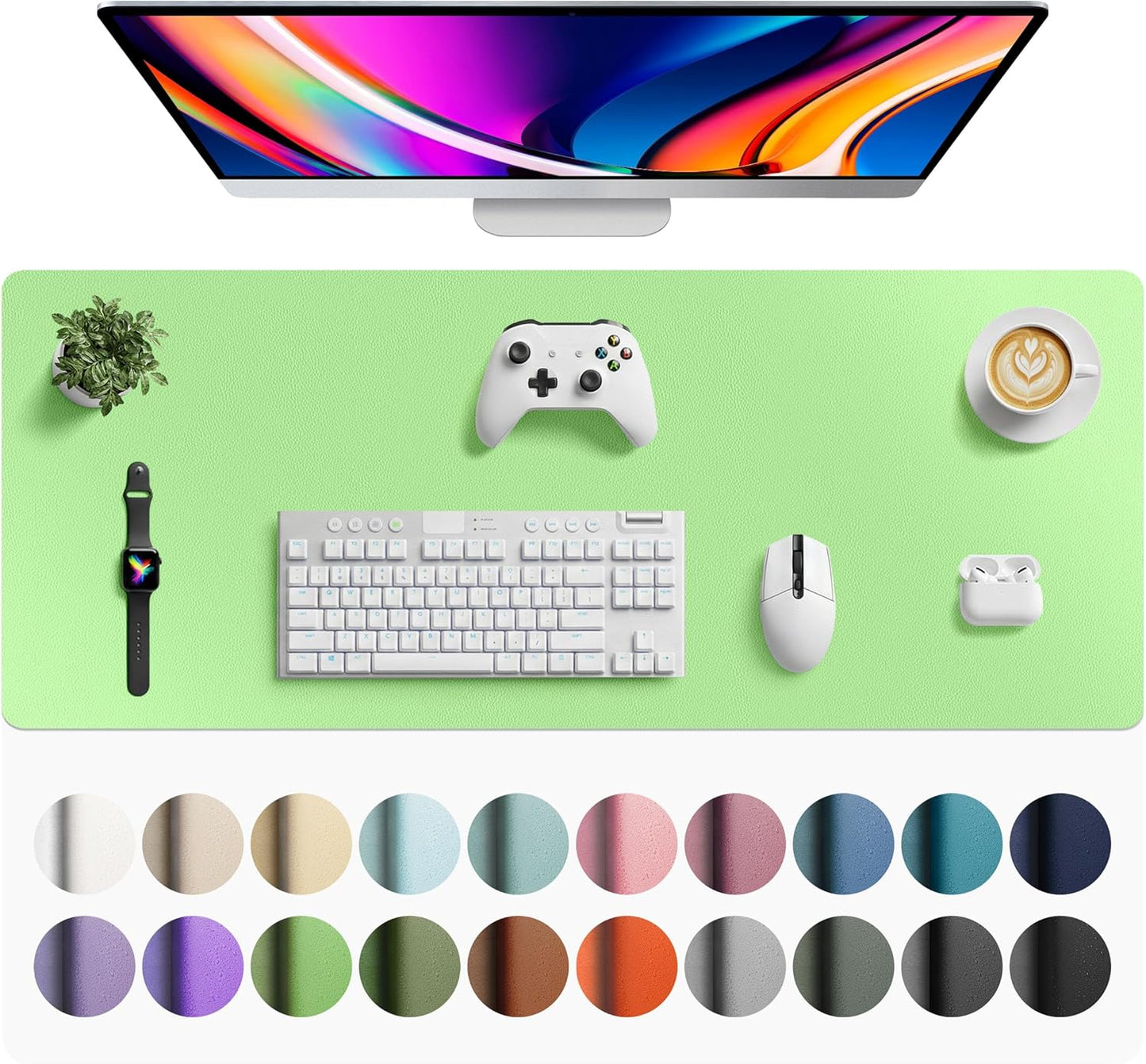 Aothia Non-Slip Waterproof PU Leather Desk Pad Protector for Mouse, Writing Desk, Office, Home, Laptop Blotter, 23.6" x 13.7", Black - Colors B