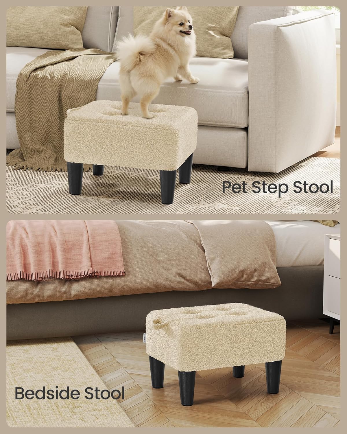 SONGMICS Foot Stool with Legs, Small Footstool Ottoman, Velvet Seat with Thick Cushion, for Living Room, Bedroom, Entryway, 330 lb Weight Capacity, Jelly Pink ULOM501R01
