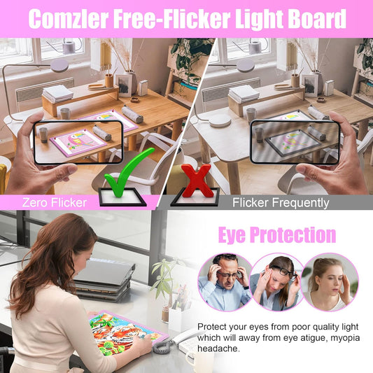 comzler A4 LED Light Board, 3 Level Dimmable Brightness USB Power Artcraft Light Table for Tracing, Light Drawing Sketch Pad for Animation, Sketching, Drawing, Stenciling, Artists - Black