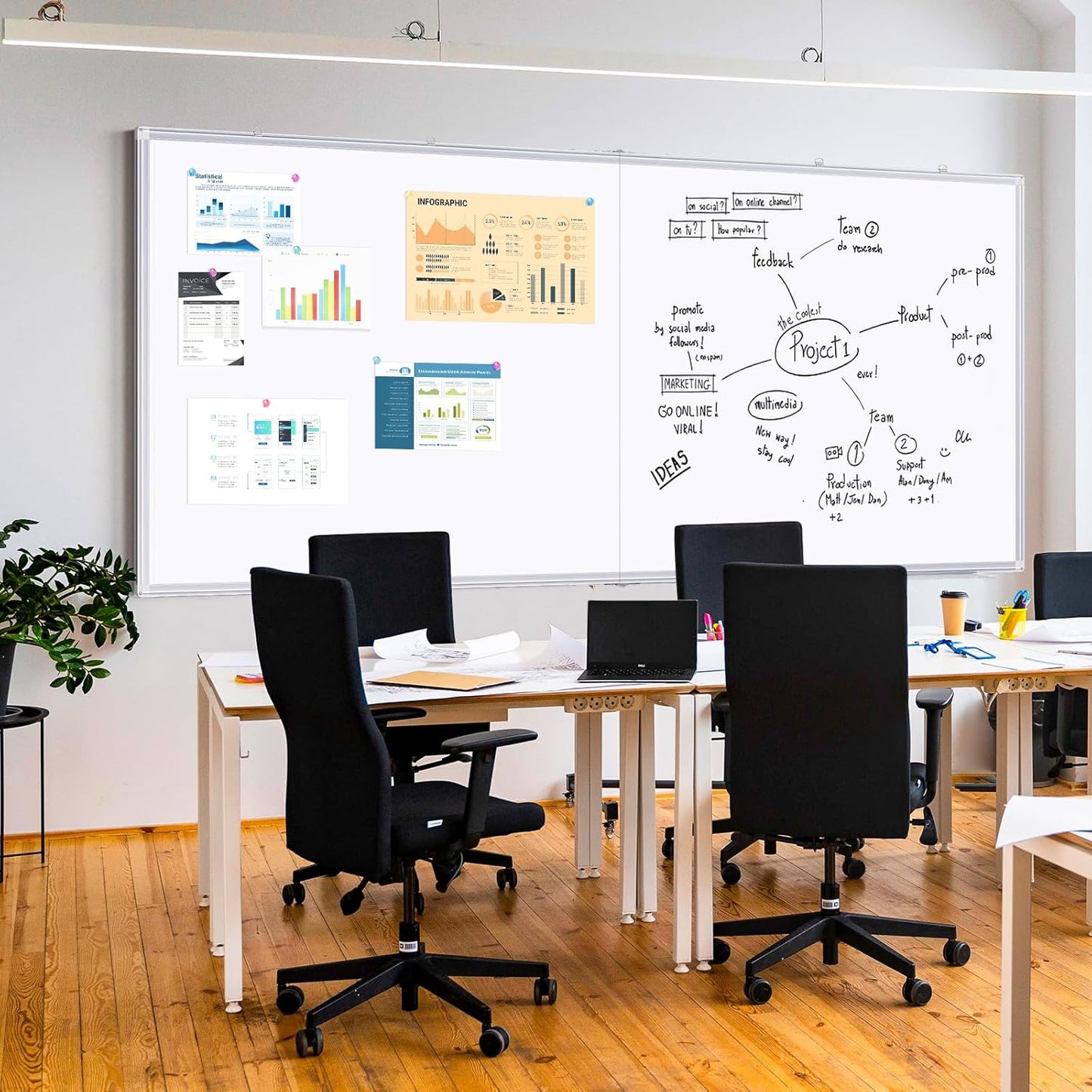 Magnetic White Board Dry Erase Board for Wall,72" x 40" Wall-Mounted Aluminum Frame Marker Board, Foldable Portable Whiteboard with a Long Pen Tray for School, Classroom, Office & Home