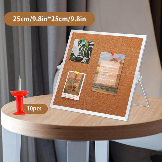 2 Pack Cork Bulletin Board, Double Sided Pin Boards with Silver Aluminum, Desktop Small Cork Boards with Stand Suitable for Home, Office, Desk Message Picture Board 11.8"×11.8"