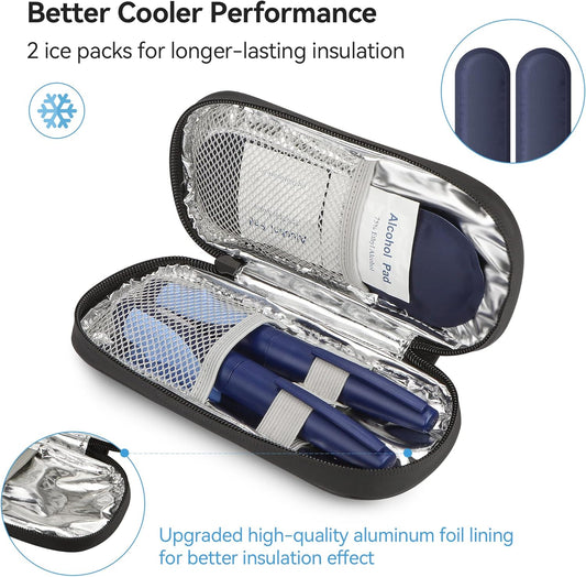 Gelozid Insulin Pen Cooler Travel Case Diabetic Medication Insulated Cool Organizer with 2 Reusable Ice Packs for Insulin Pen and Other Diabetic Supplies, for the Daily Life and Trip(Black)