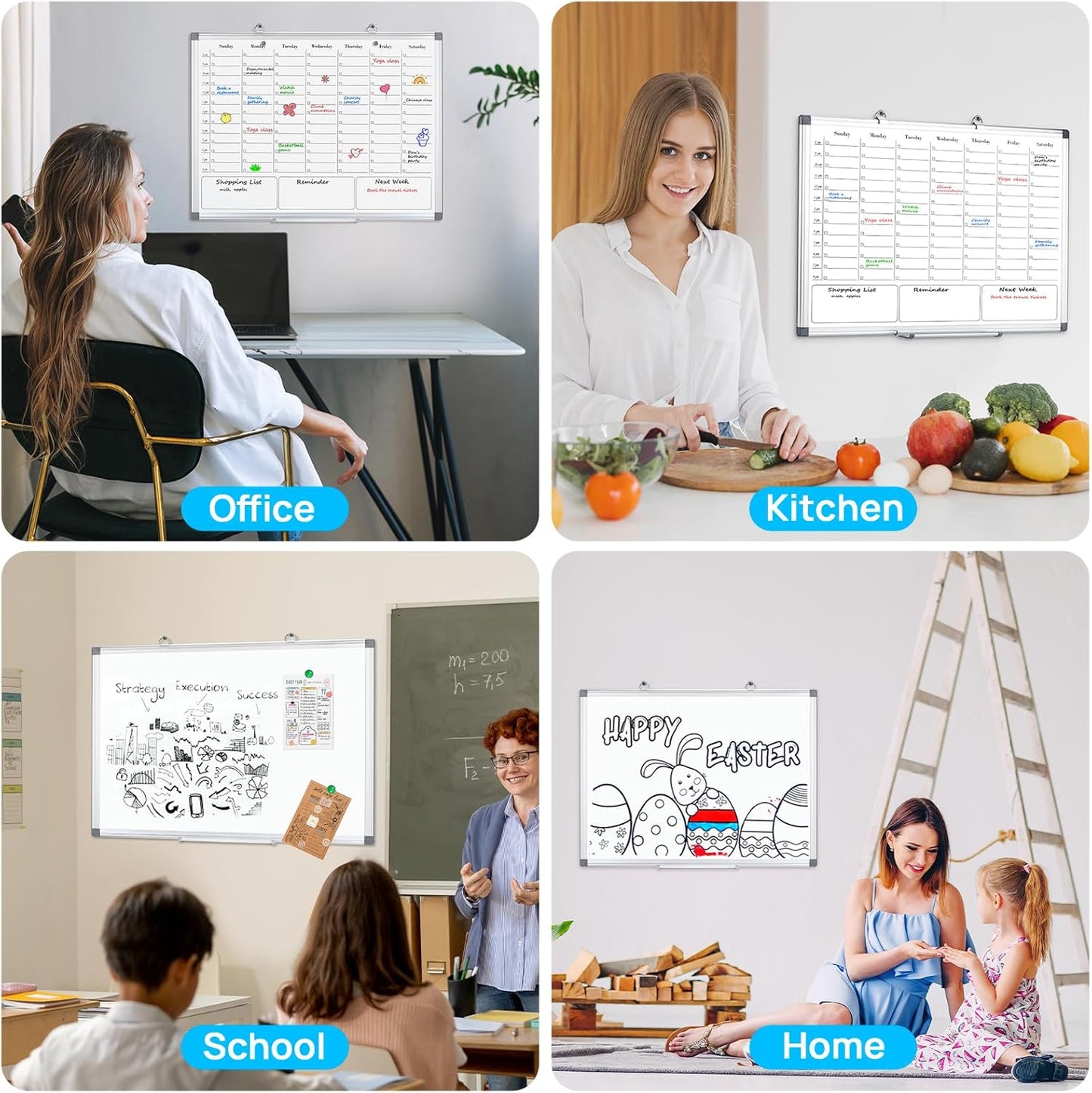 ONAVIA Desktop Whiteboard with Stand, 16"×12" Double-Sided Magnetic Dry Erase Calendar, Weekly Monthly Schedule with Time Slots, Portable for Home, Office, Planning, Memo, to Do List