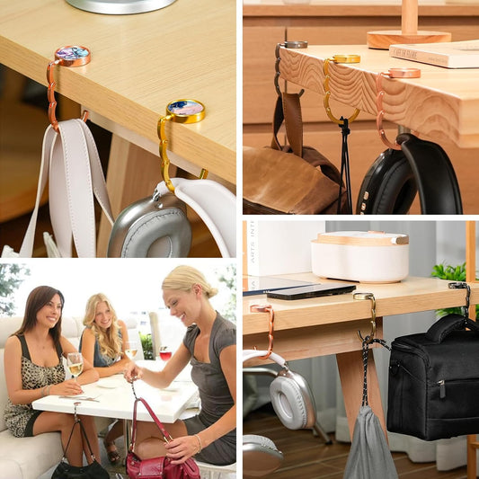Folding Handbag Hanger - Portable Bag Holder, Women's Bag Table Hanger Hook(1Pack-AMarble)