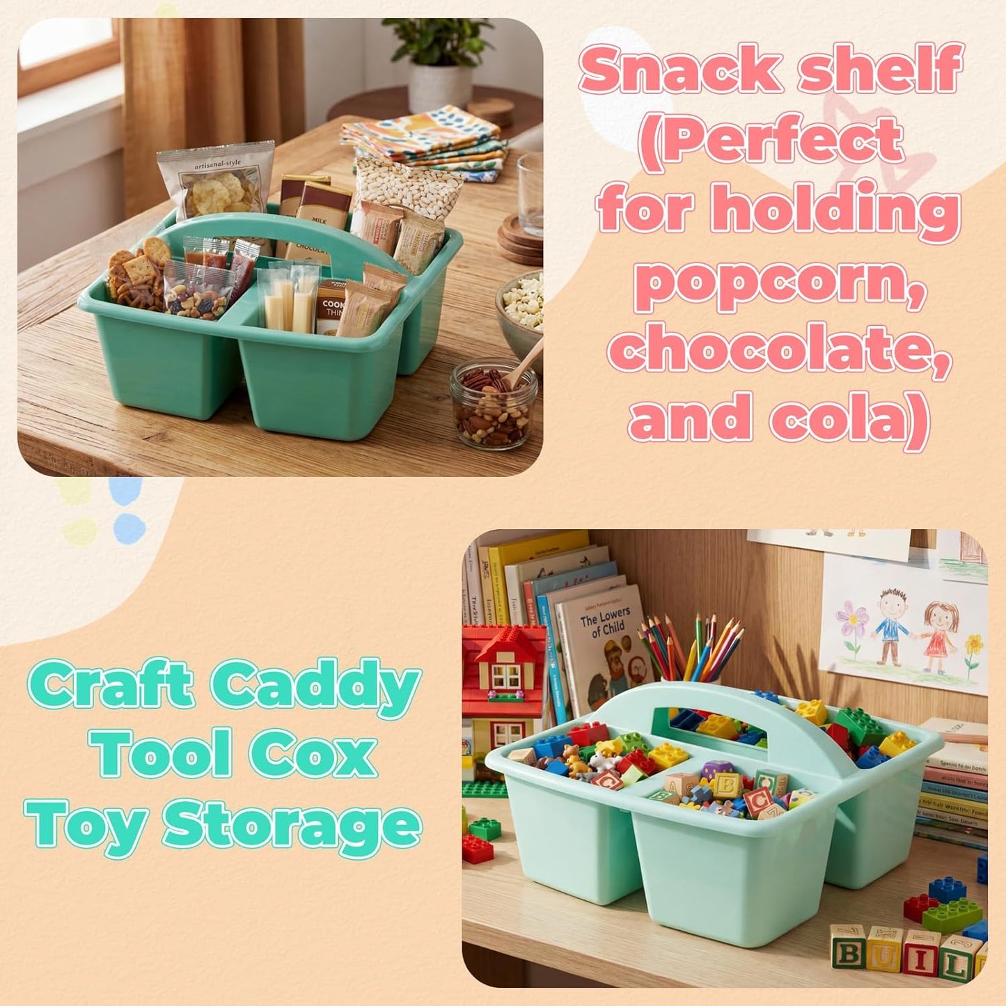 Kathfly 4 Pack Caddy Organizer with Handle, Stackable Organization Storage, Small Plastic Basket Classroom Caddy for Table Desk Office Pencil Kids Room Craft Art Teacher School Supplies (Blue Orange)