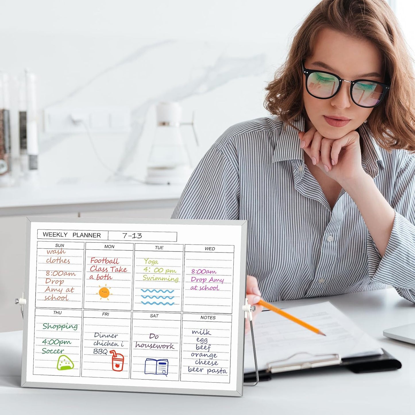 Magnetic Dry Erase White Board with Stand, 12'' x 16'' Desktop Weekly Schedule Board, 10 Markers, 4 Magnets, 1 Eraser, Double-Sided White Board Easel for Drawing School to Do List
