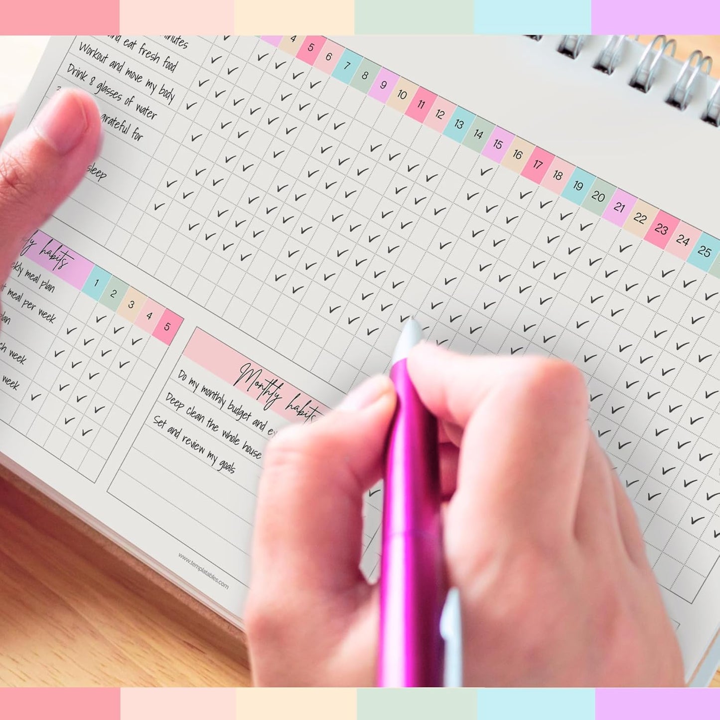 Habit Tracker Calendar – Daily, Weekly & Monthly Habit & Goal Tracker, Wire-Bound Planner with Colorful Design, Premium 250gsm Paper | A5 (Rainbow)