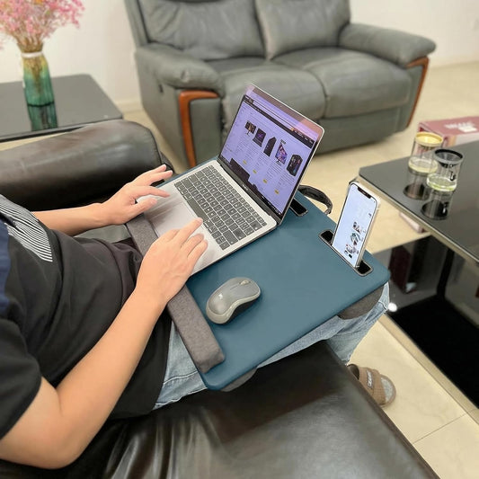 Lap Desk Home Office Lap Desk Portable Laptop Desk for Left Right - Handers with Whole Mouse Pad Wrist Pad Dual Cushion Phone Tablet Slots Fits Up to 17 Inch Laptops