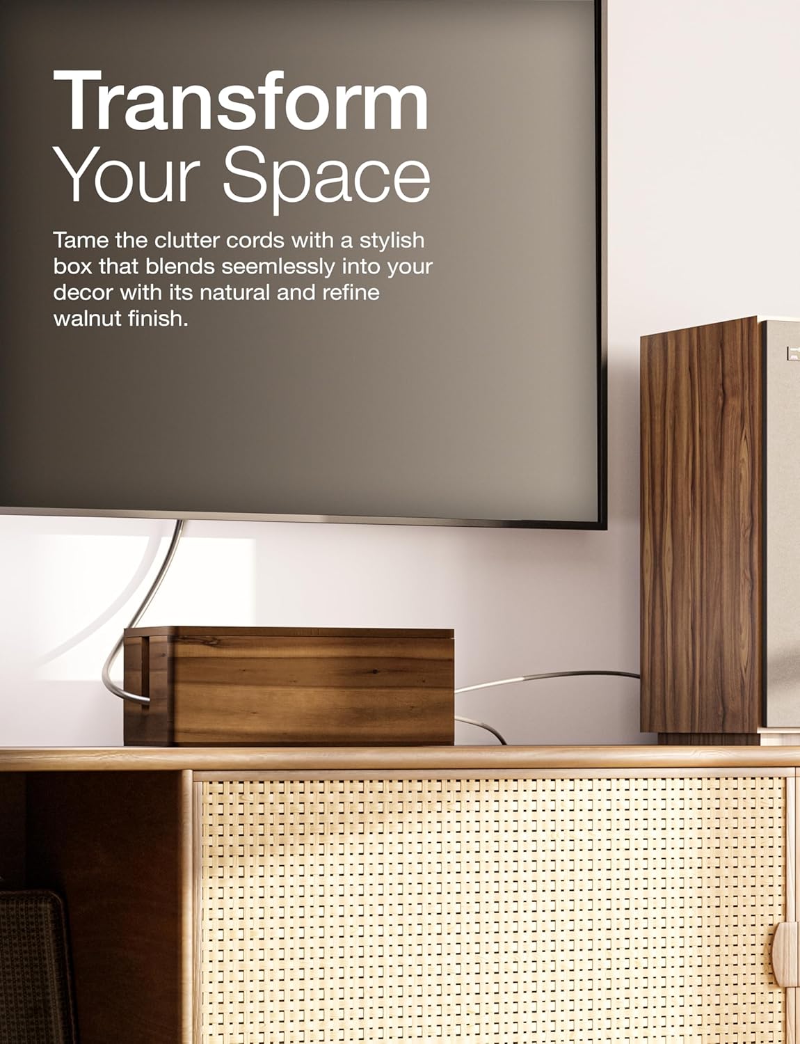 TIDITA Acacia Wood Cable Management Box Round Edge - 16" L Wooden Cable Organizer Box for Electrical Hiding Cord Management - Power Strip Hider Cable Storage Box for Office, Router Wires, Under Desk